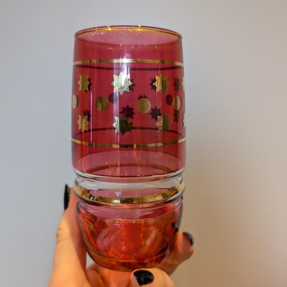 Vintage cranberry glass  Red and Gold Glass Tumblers - Picture 3 of 12